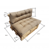 Palettenkissen Rückenkissen Lehne gesteppt 120 x 40 x 20/14 cm Hellbraun