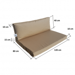 Palettenkissen Rückenkissen Lehne mit RV 120 x 40 x 15/10 cm Hellbraun