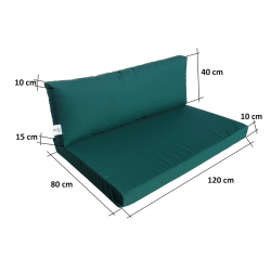 Palettenkissen Rückenkissen Lehne mit RV 120 x 40 x 15/10 cm Grün